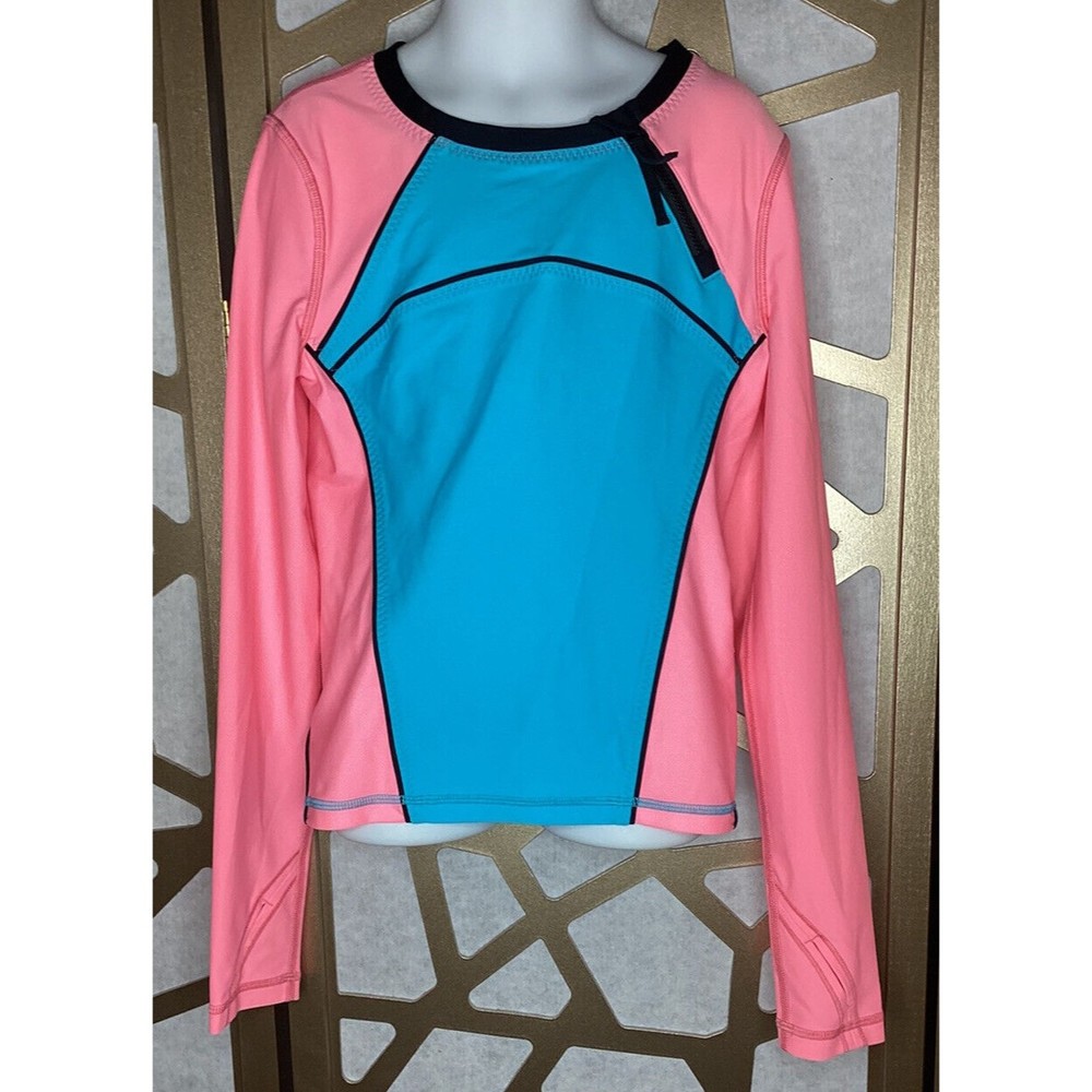 Ivivva Pink And Blue Colorblock Long Sleeve Rashguard 8 Swimwear  Top